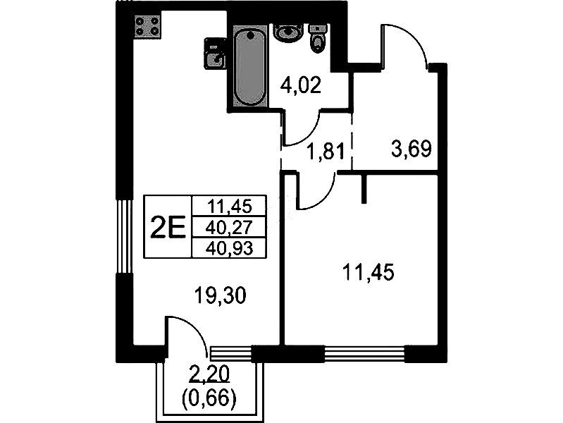 1-комнатная квартира 40.93 м², 4/15 эт., ЖК «Невская Долина»